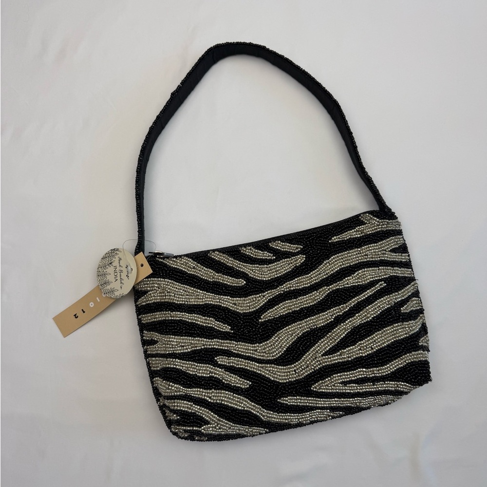 Black White Zebra Beaded Shoulder Bag NWT Handmade India Y2K